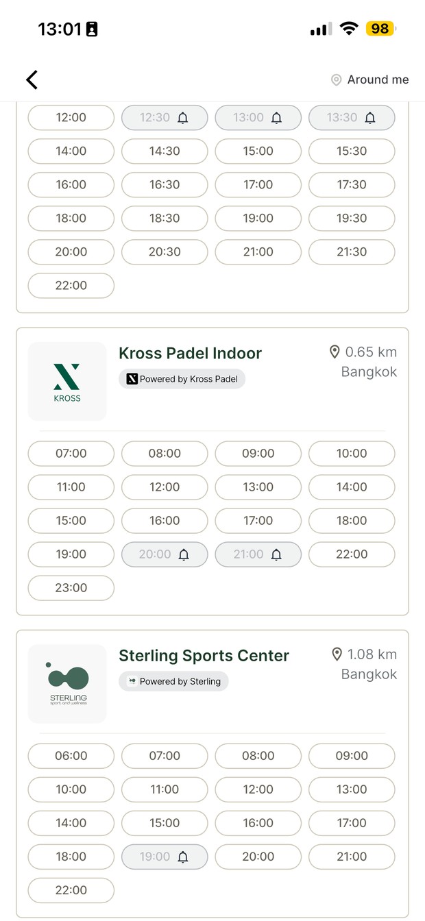 Live court availability across partner clubs