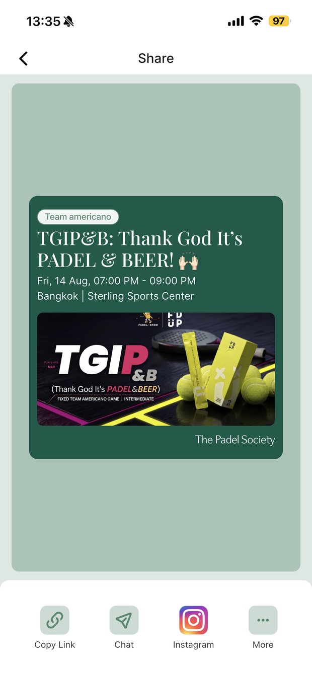 An event being shared out of the app