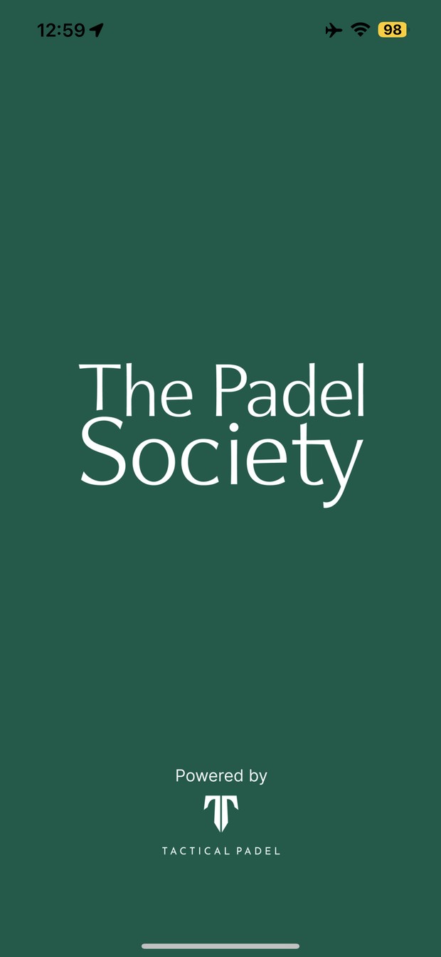 The Padel Society splash screen, powered by Tactical